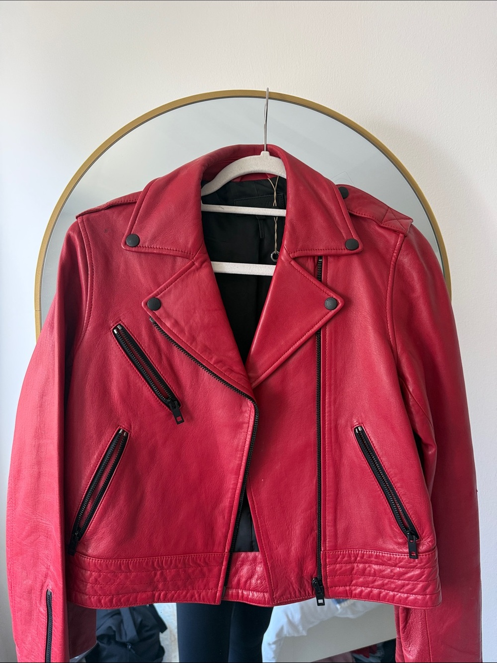 rag & bone Red Leather Moto Jacket with Black Hardware